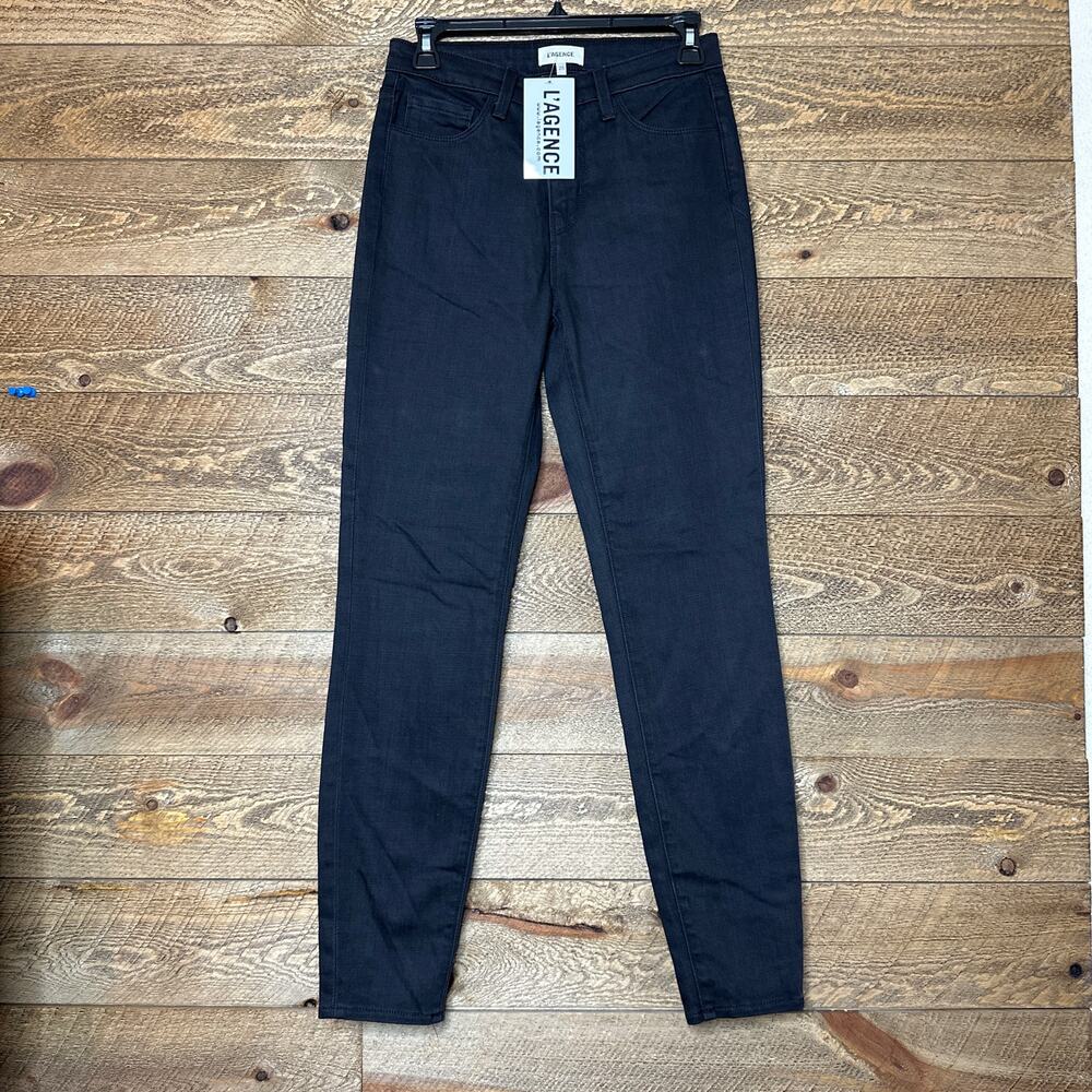 L'Agence High Rise Straight Leg Skinny Black Jeans Size 25 NWT